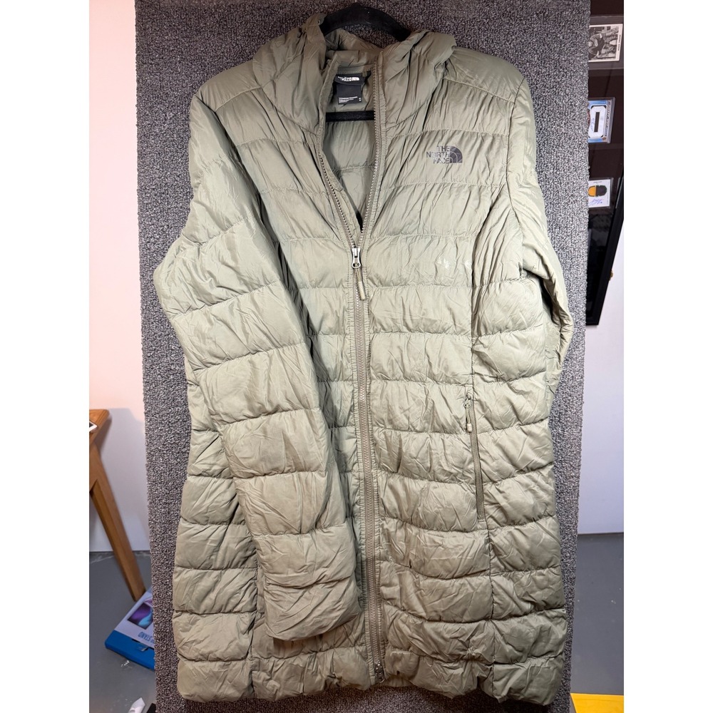 The North Face Puffer Parka Women M Olive Green Quilted Hooded Jacket